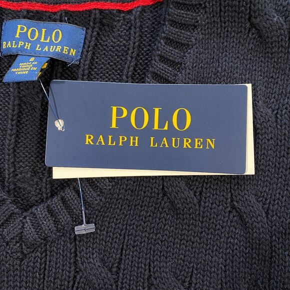 Polo Ralph Lauren Cable Knit V-Neck Sweater Vest Youth Boys 6 Navy Blue Red Pony - Picture 5 of 14
